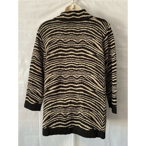 Kim Rogers Sweater Cardigan PXL Animal Print Tan Black Knit 1 Top Button Petite - Picture 3 of 9